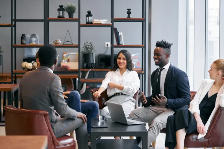 business partners together in modern office