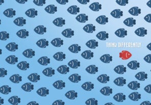 Think differently - Being different, standing out from the crowd -The graphic of fish also represents the concept of individuality