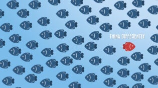 Think differently - Being different, standing out from the crowd -The graphic of fish also represents the concept of individuality