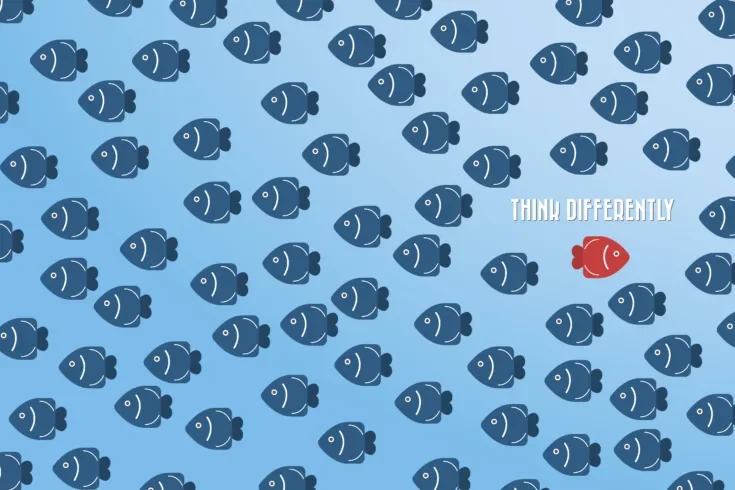 Think differently - Being different, standing out from the crowd -The graphic of fish also represents the concept of individuality