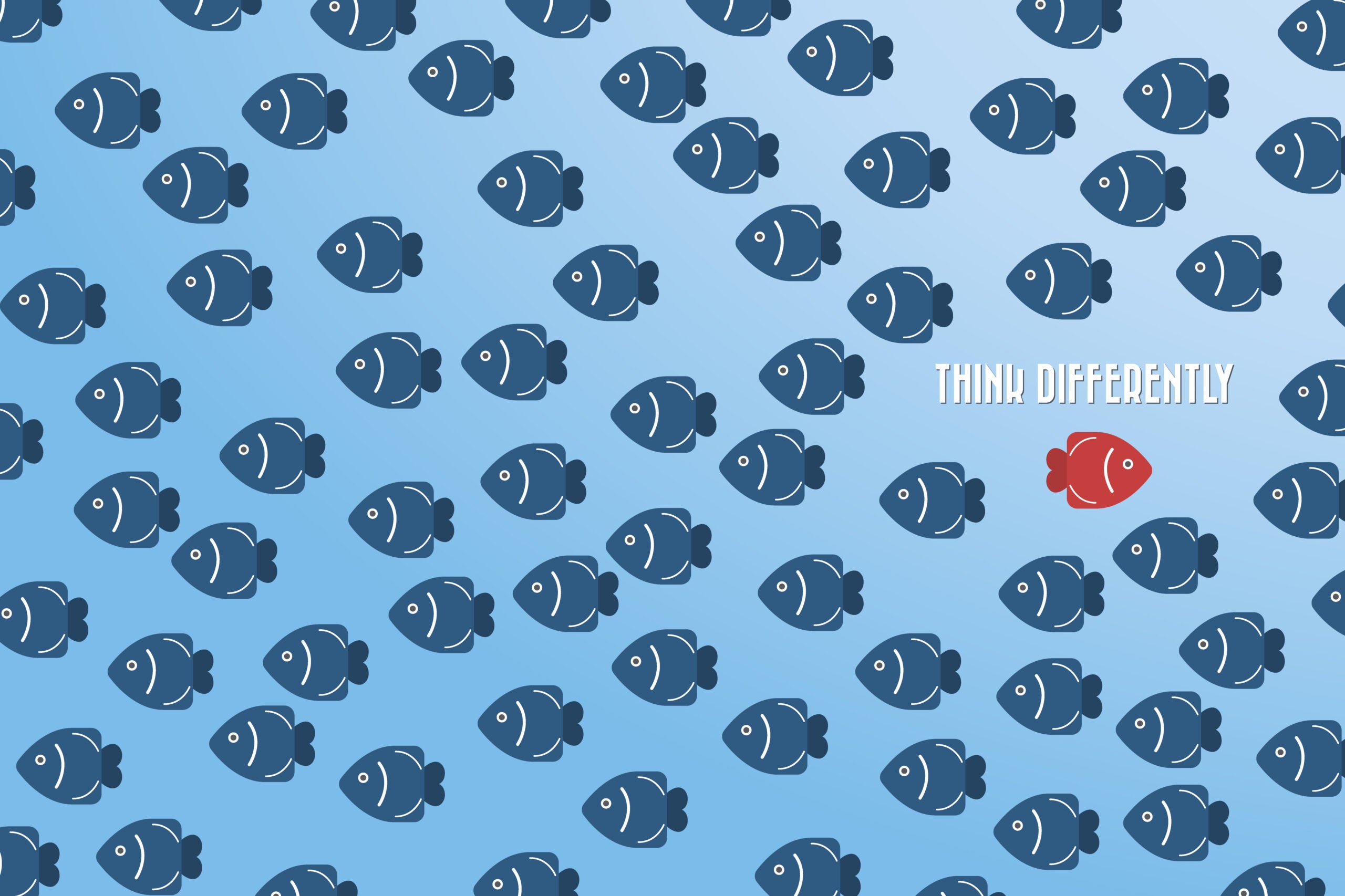 Think differently - Being different, standing out from the crowd -The graphic of fish also represents the concept of individuality