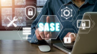 SASE, Secure Access Service Edge concept, Person hand touching Secure Access Service Edge icon on virtual screen background, password, network, framework and support