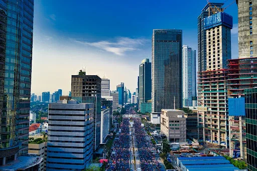 Cityscape-view down long avenue