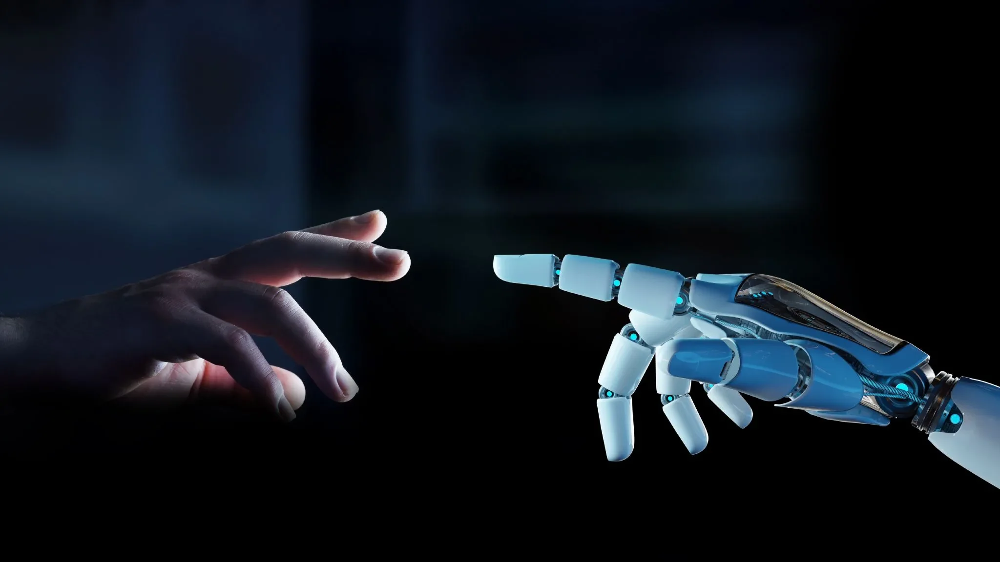 Graphic depiction of AI with fingers touching