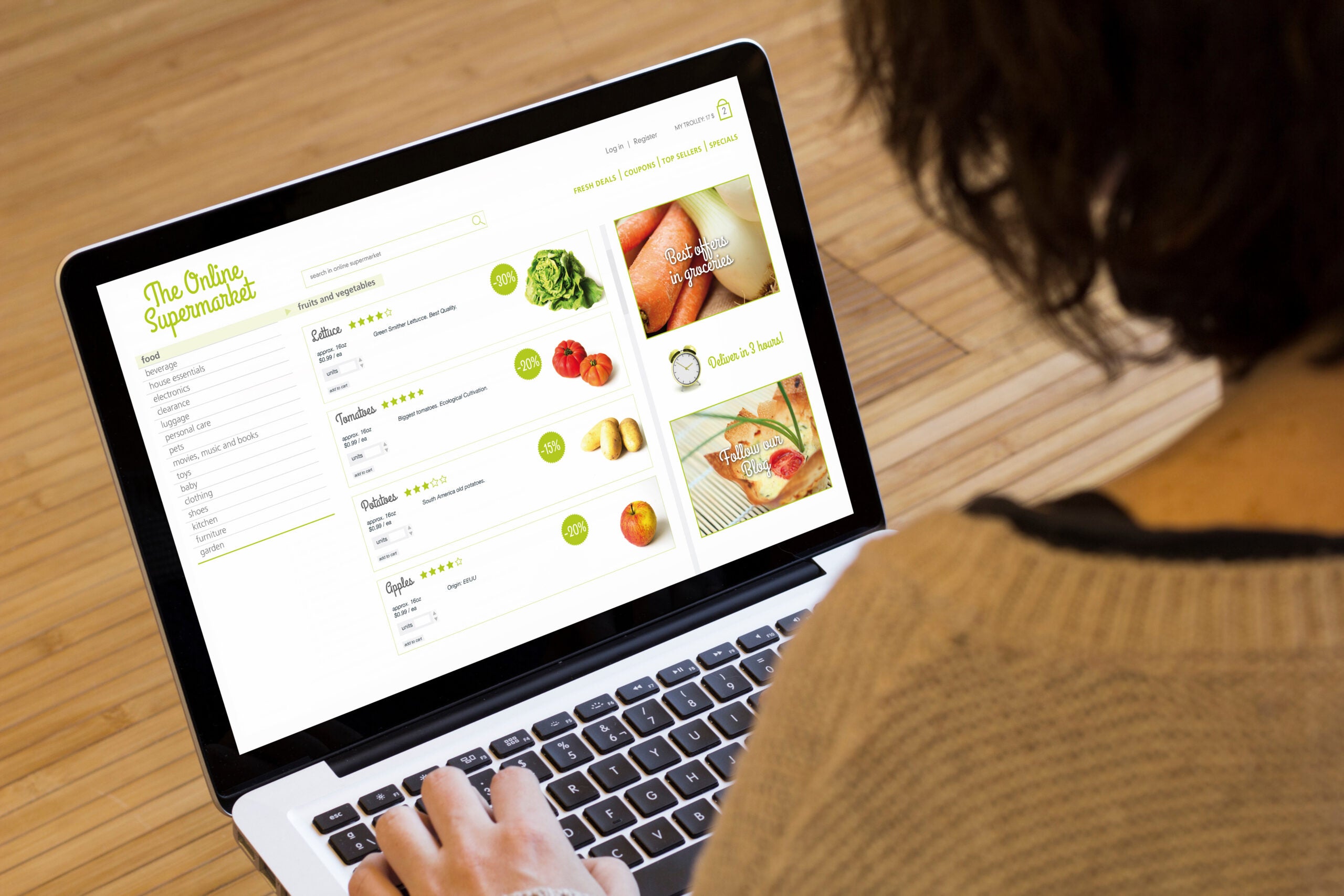 online supermarket on a laptop screen.