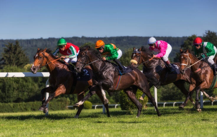 Jockeys on their horses.