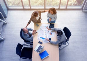 Top view of business people are meeting in office , business teamwork concept .