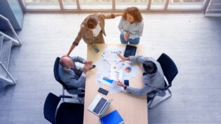 Top view of business people are meeting in office , business teamwork concept .