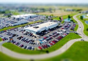 large car lot aerial view