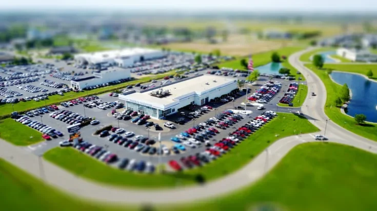 large car lot aerial view