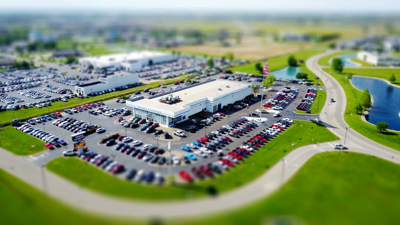 large car lot aerial view