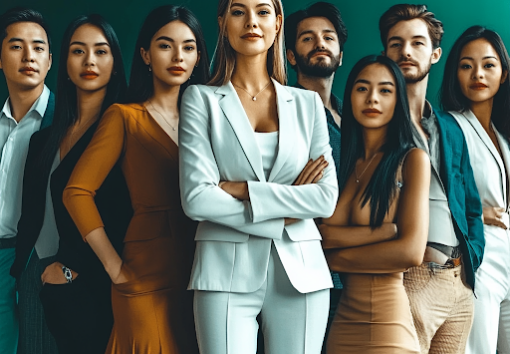 Young professionals posing in group - AI generated