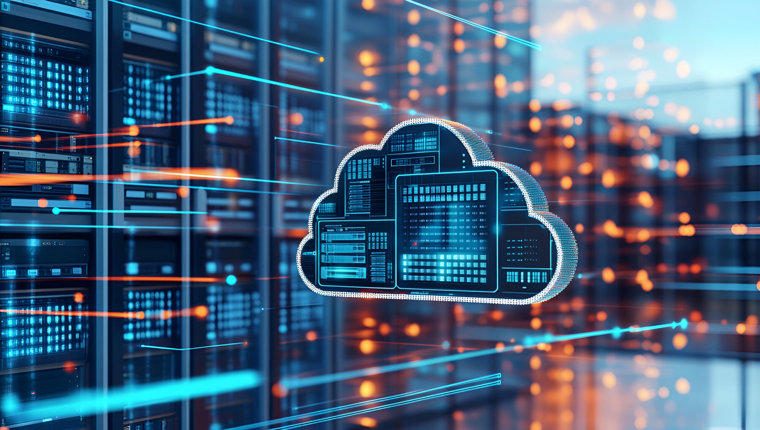 Seamless Data Migration to the Cloud, data being transferred from on-premises servers to cloud storage, Cloud Migration, Cloud Transition, Cloud Management, Automated cloud migration tools