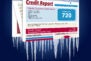 An icy, snow covered credit report in a snowstorm illustrates the idea of freezing your credit report. This is a credit freeze