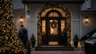 Home entrance decorated for Christmas