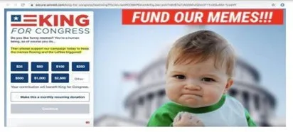 crowdfunding page showing angry baby