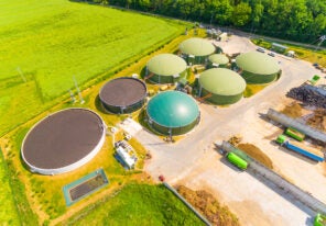 Aerial view over biogas plant