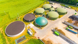 Aerial view over biogas plant