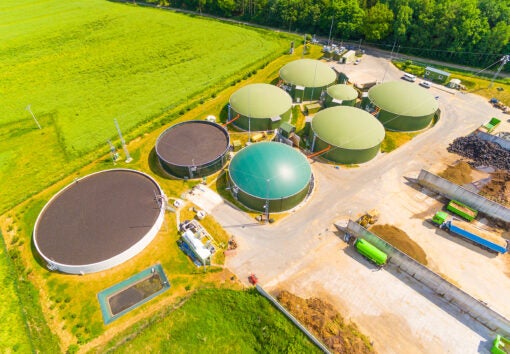 Aerial view over biogas plant
