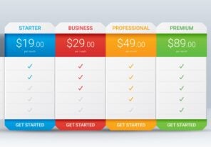 Price comparison table layout template for four products