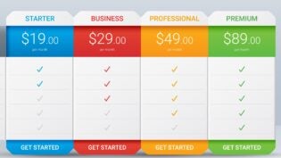 Price comparison table layout template for four products