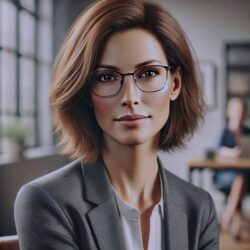 professional woman with glasses and short hair