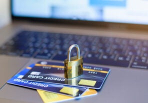 Credit card security concept, credit card with padlock