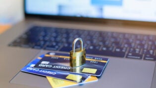 Credit card security concept, credit card with padlock