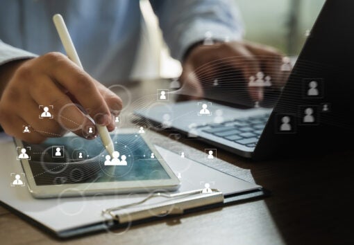 Human Resources Management Crm digital concept for employees in recruitment and communication