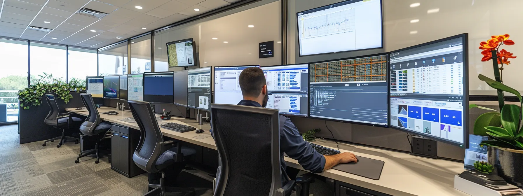 35b12d16-9dd7-4919-a0fb-f772c1b35612 High-tech workspace showcasing multiple screens, ideal for understanding what is federated search and its role in accessing diverse data sources