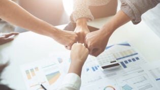 Business merger, business firms show fundraising synergies to strengthen marketing and investment. together concept
